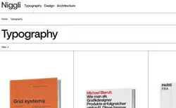 Niggli bookstore typography category page.